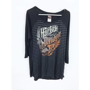 Motor Harley-Davidson Black Shirt  Graphic Tee 3/4 Sleeve Size 1X NWT